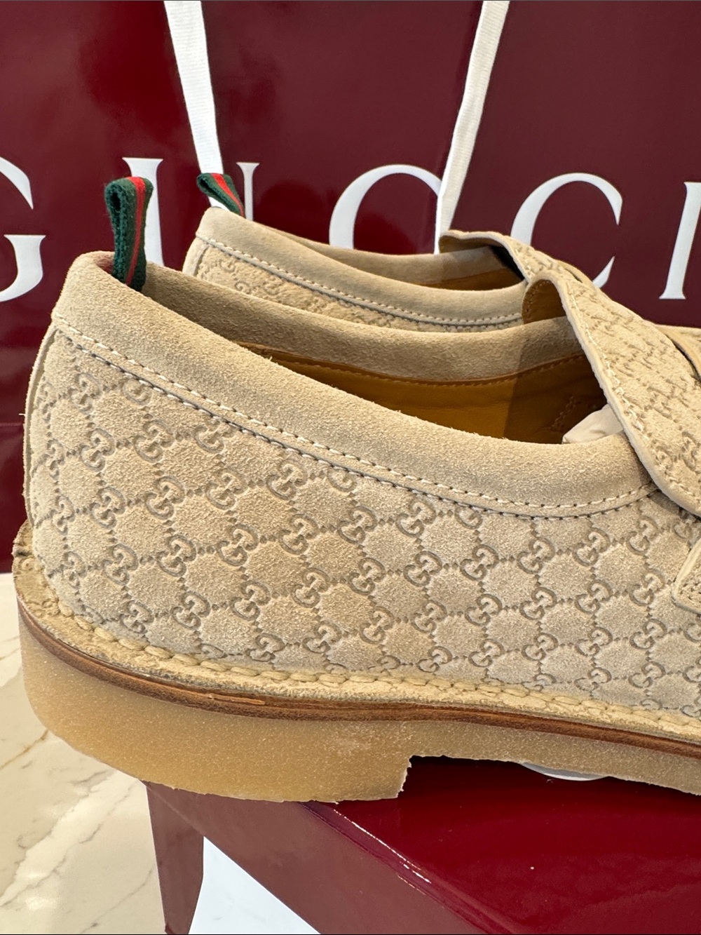 Gucci MEN Beige Suede Micro GG Monogram Penny Loafers  Oatmeal EUR 9.5 US 10.5 - Picture 11 of 16